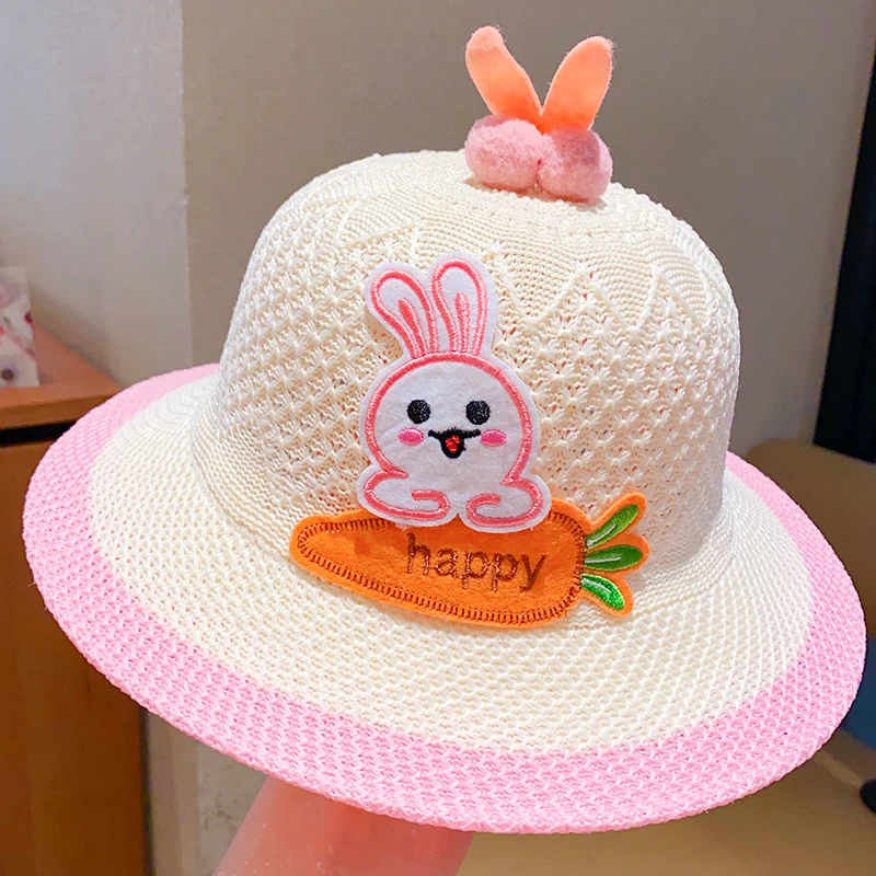 儿童卡通编织渔夫帽女童遮阳太阳帽夏季户外防晒帽小女孩透气帽子