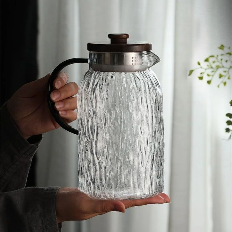树皮纹加厚冷水壶现代轻奢风家用高硼硅玻璃壶可明火加热时尚1500