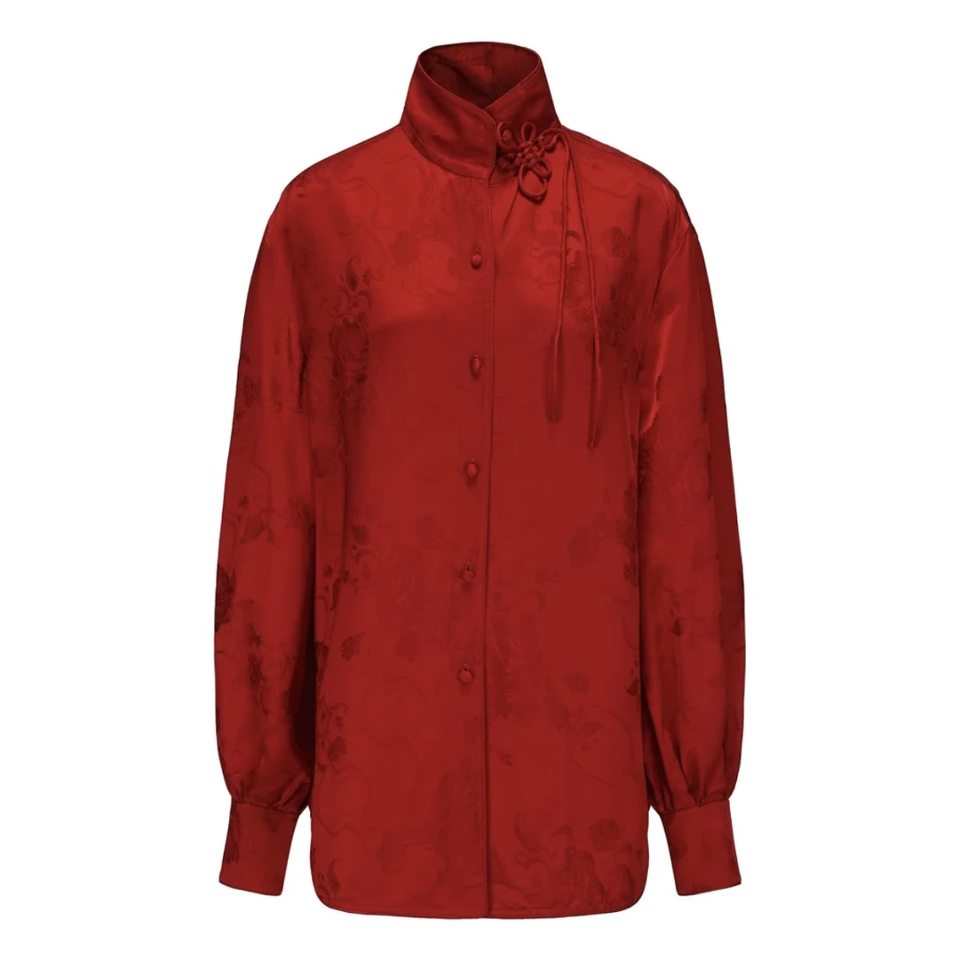 JUNYANG杨君 东方海棠叠领提花中式衬衫气质