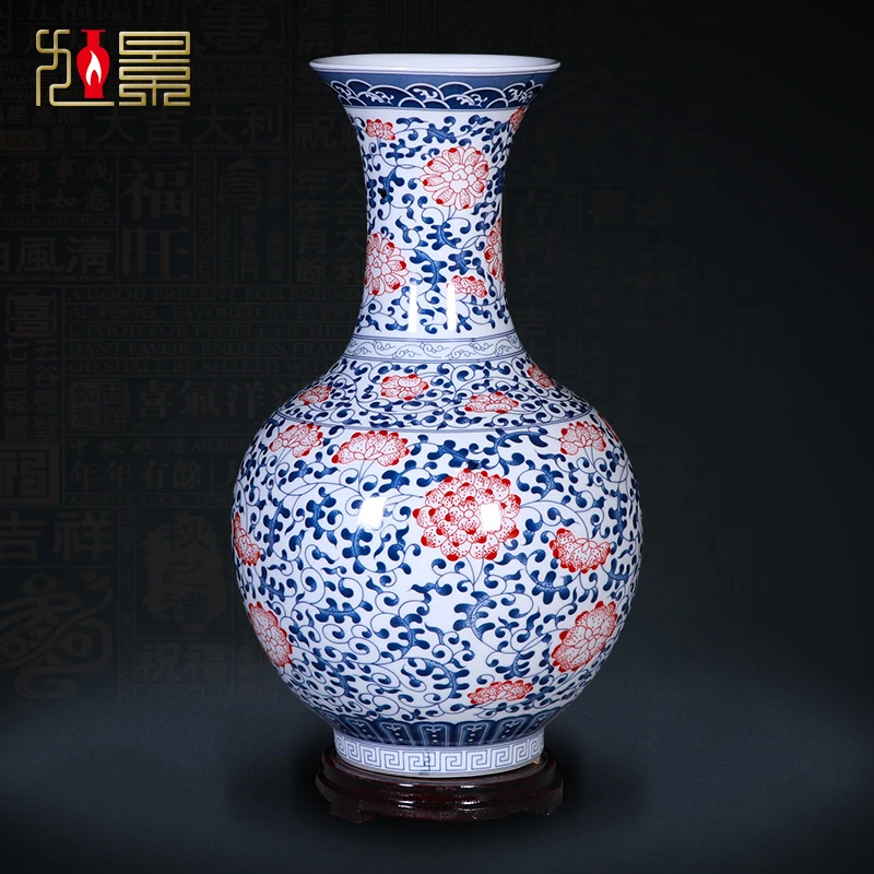 复古青花瓷花瓶花器家居客厅玄关插花装饰品景德镇陶瓷摆件小瓷瓶