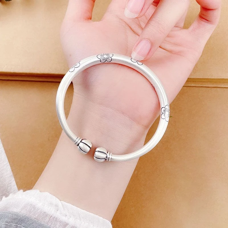 手镯 多福南瓜头手镯女复古梅花开口镀镯子小众首饰手镯