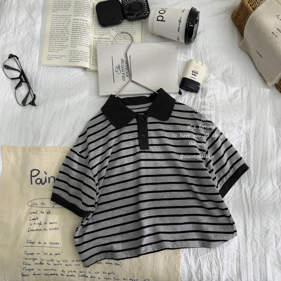 儿童夏季新款条纹T恤D-6205欧若风穿搭休闲宽松男童女童上衣