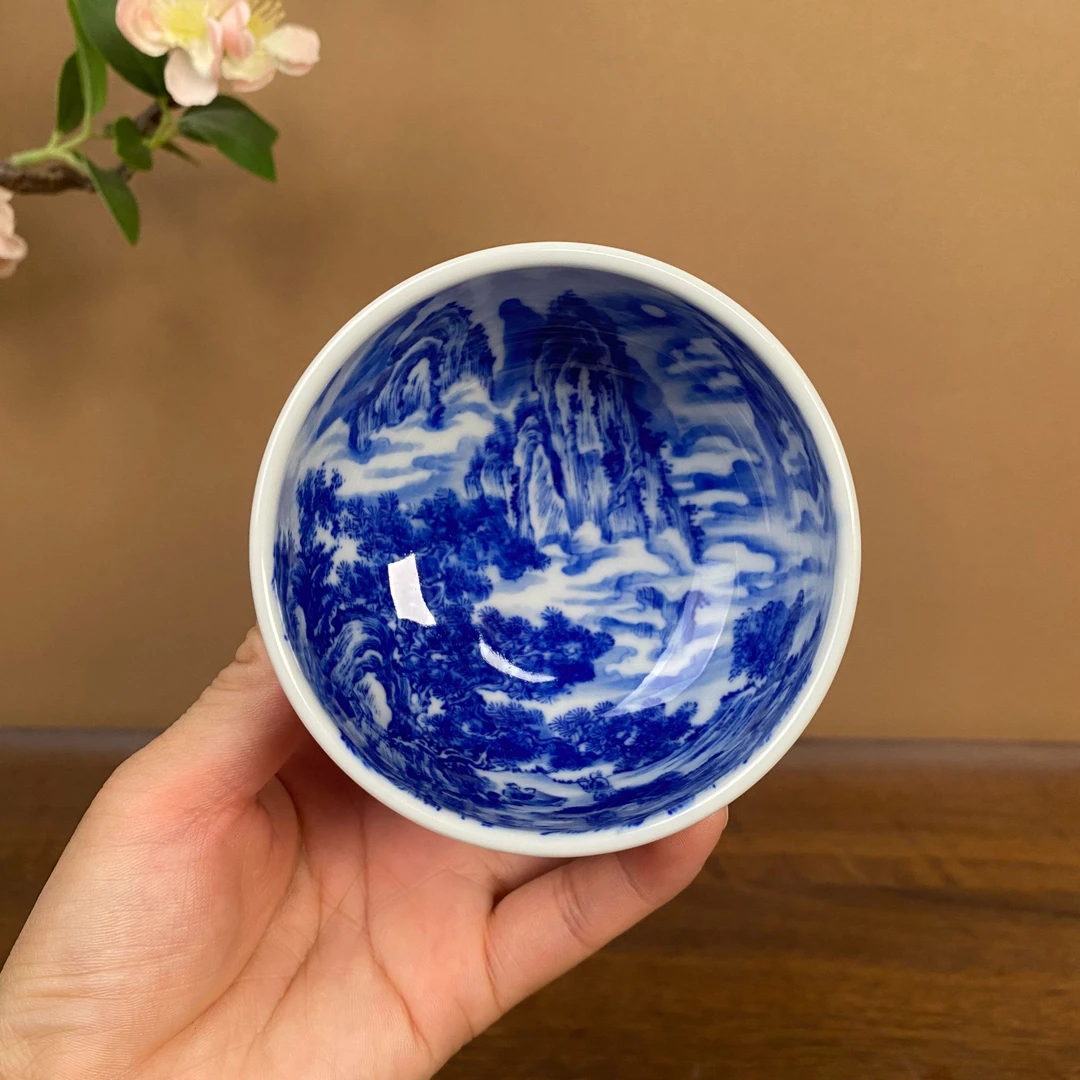 【九茗珍藏】怀庆宋画满绘山水歸莊图罗汉杯 手工手绘景德镇茶具