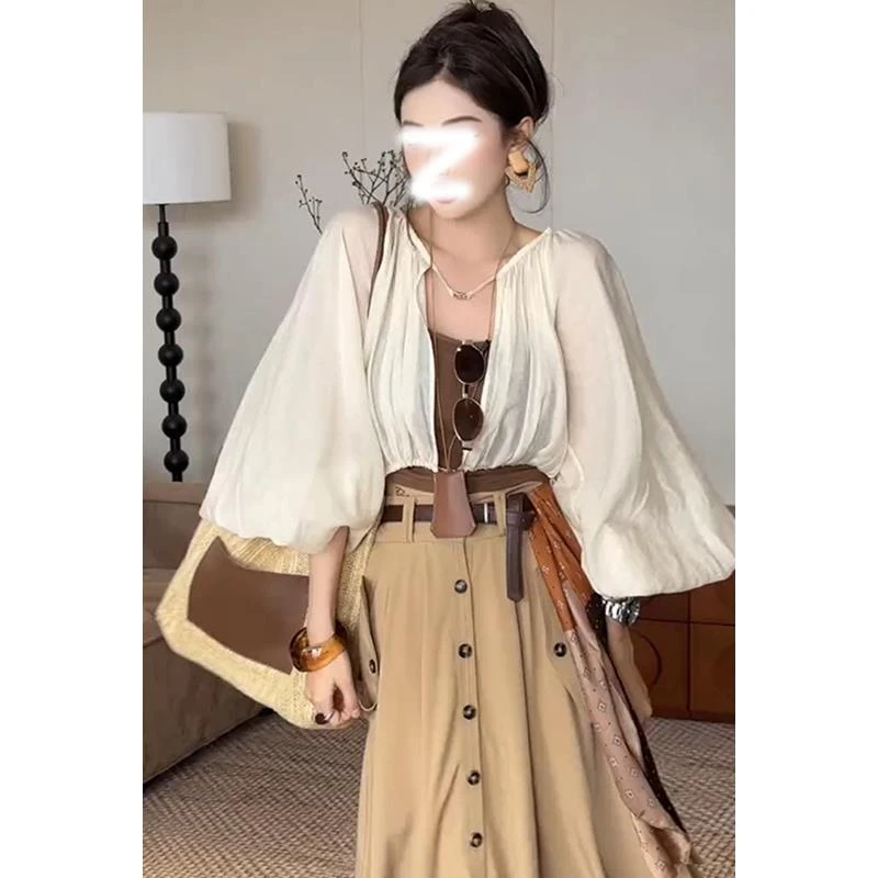 新中式雪纺衬衫防晒开衫女夏季薄款时尚气质配裙子灯笼袖上衣外套