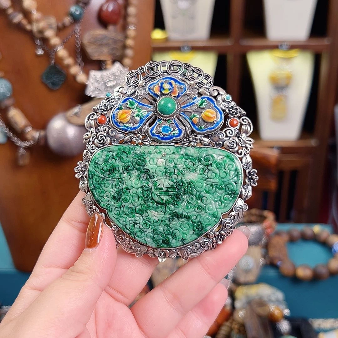 翡翠银S925镶嵌颈饰国风