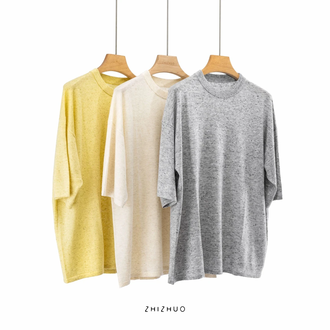ZHIZHUO/风吹麦浪夏季宽松遮肉休闲慵懒百搭毛织T恤短袖女t恤