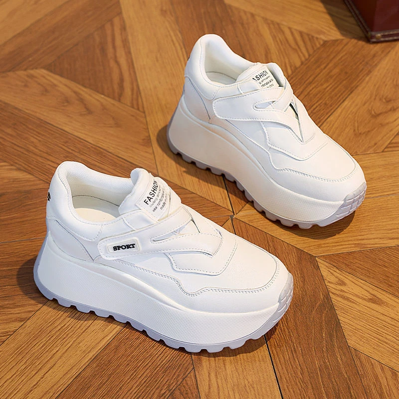 系带金步康春季新款cm内增高女鞋厚底小个子高帮鞋百搭运动休闲鞋