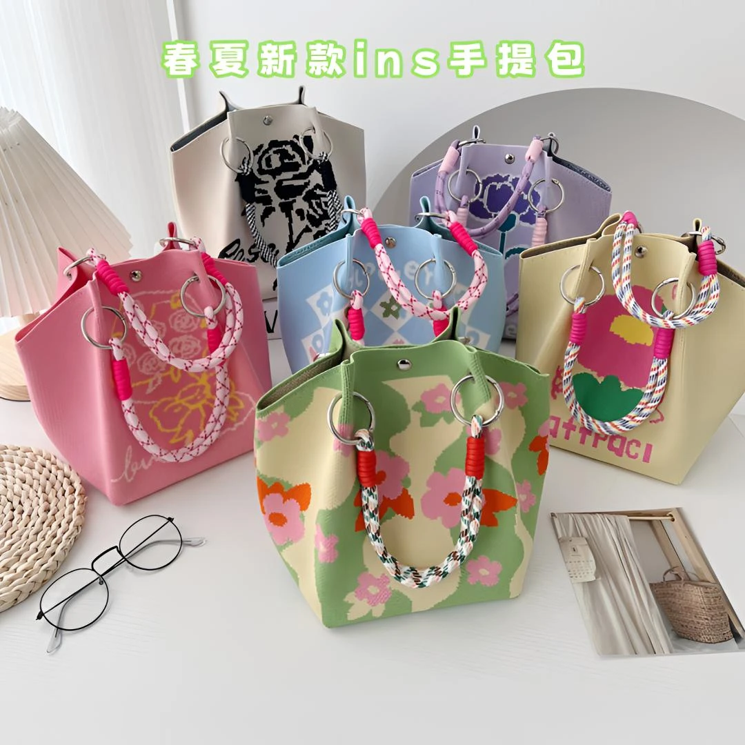 包包女款夏季小清新手提包时尚ins编织手拎包百搭网红韩版休闲包