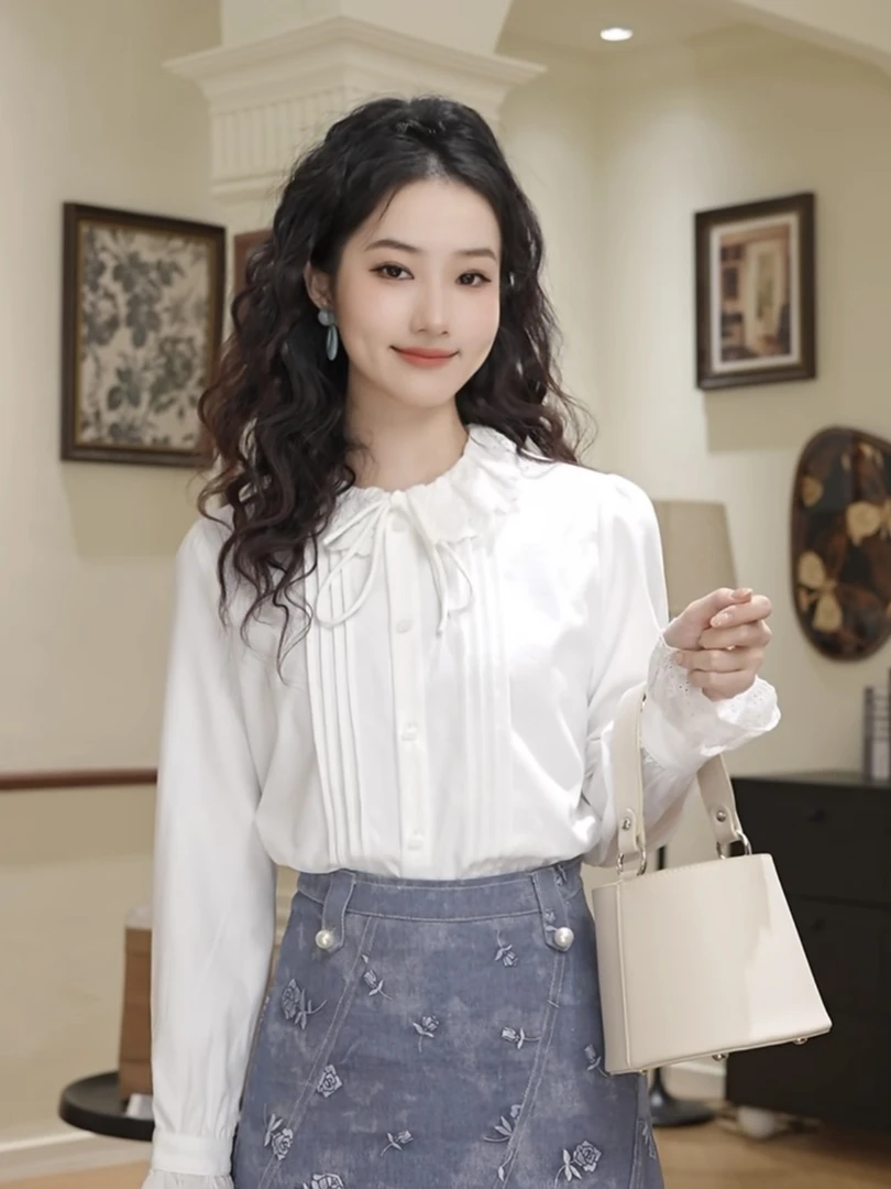 小小港风 2025春季新款时尚气质长袖宽松百搭法式衬衫#7673