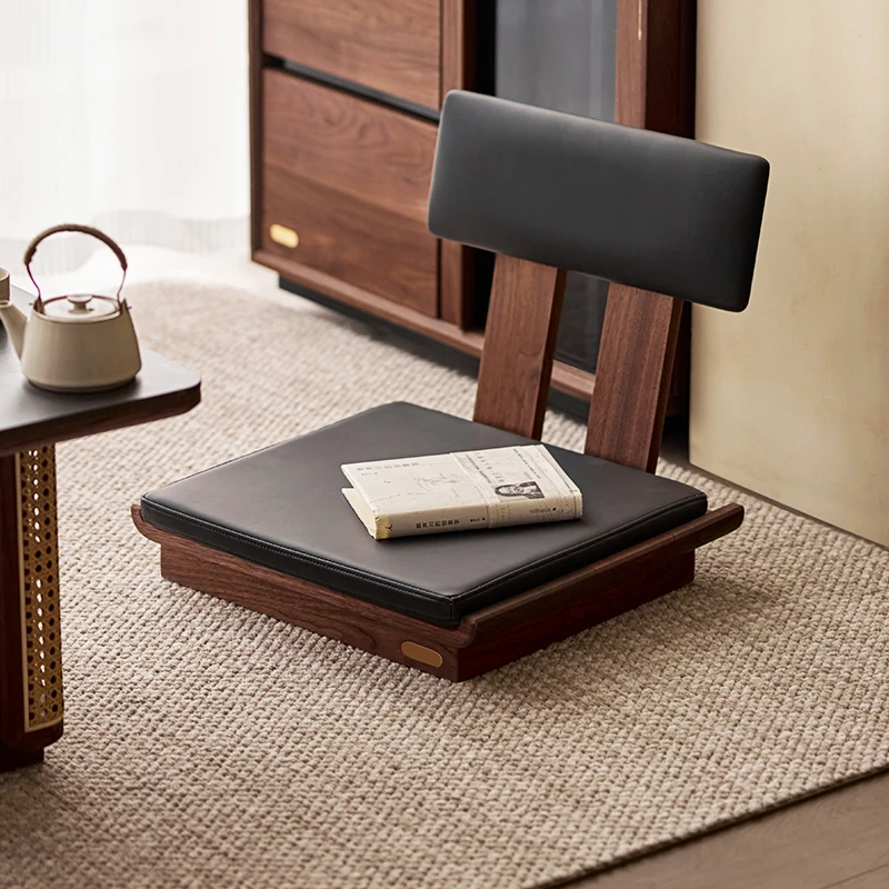 色格 觅见·新中式实木榻榻米茶桌座椅茶椅黑胡桃木飘窗小户型靠椅