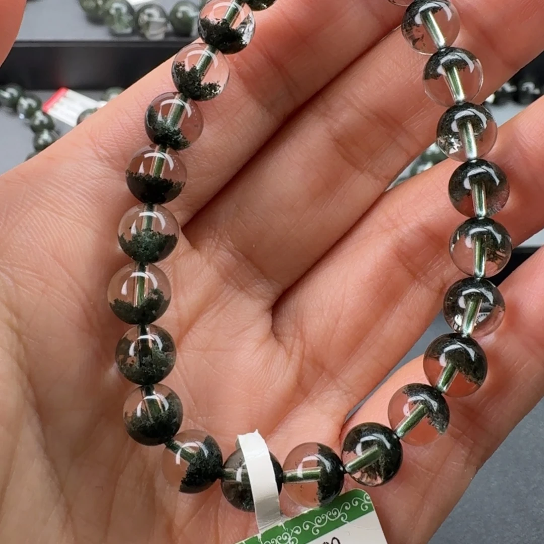 水晶手链未镶嵌天然绿幽灵聚宝盆7.7毕业级
