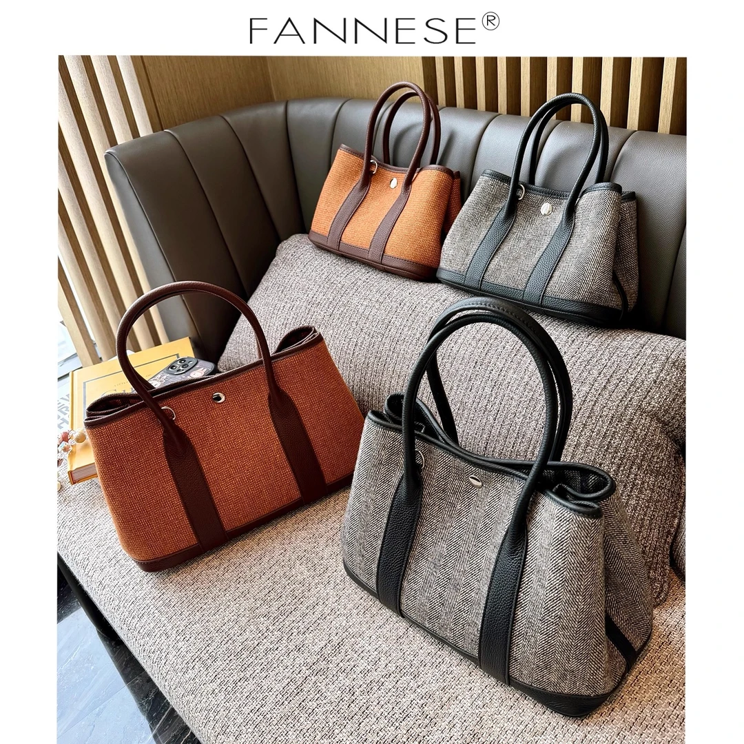 【头层牛皮羊绒版】真皮花园包女撞色百搭大容量单肩手提托特包潮