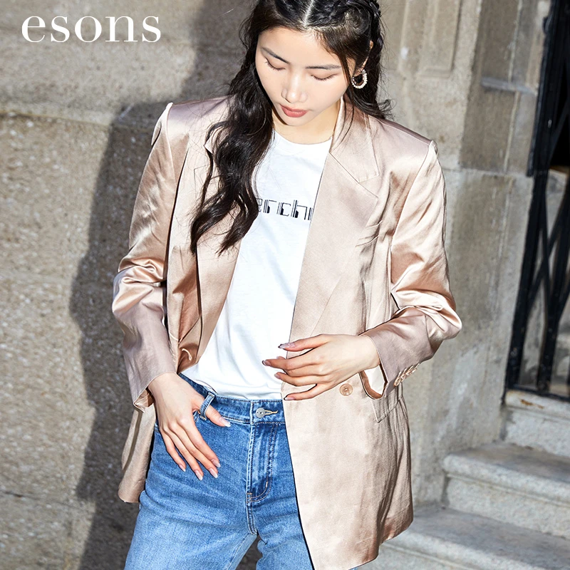 esons/爱城市【商场同款】女装时尚通勤纯色双排扣西装外套34260130
