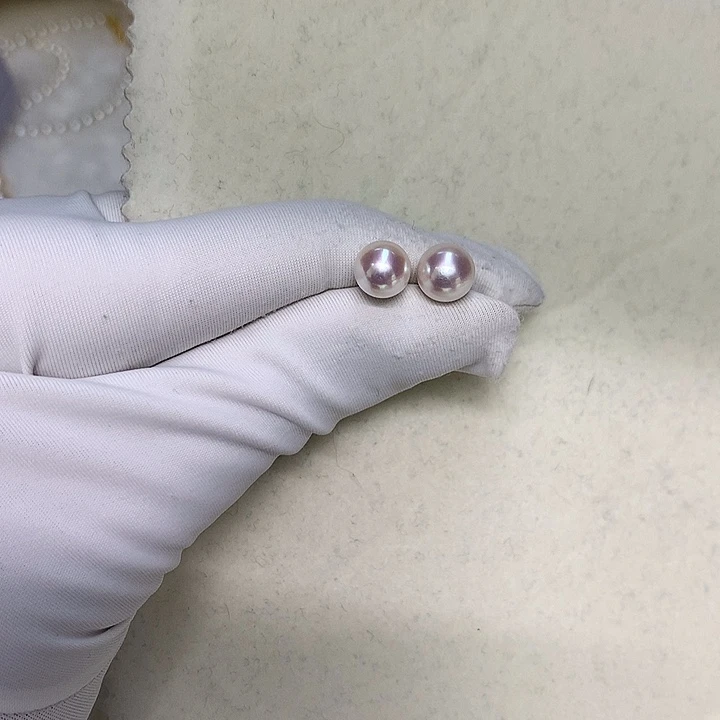 海水珍珠18K金镶嵌耳钉7.5-8