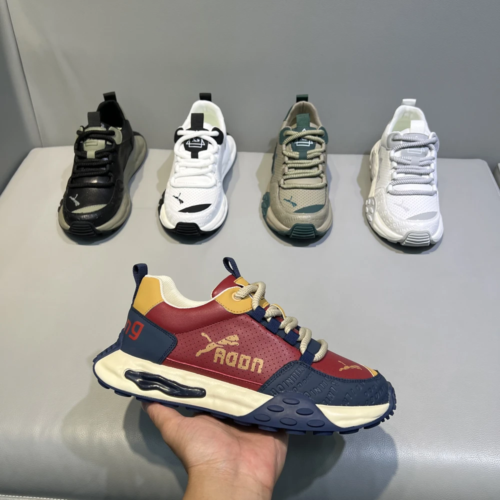 打孔透气LOGO休闲鞋时尚运动百搭软底软面舒适男士潮流老爹鞋春秋