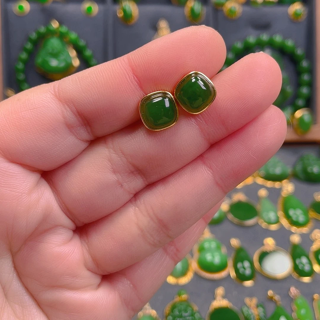 和田玉耳饰银S925镶嵌初*沫66