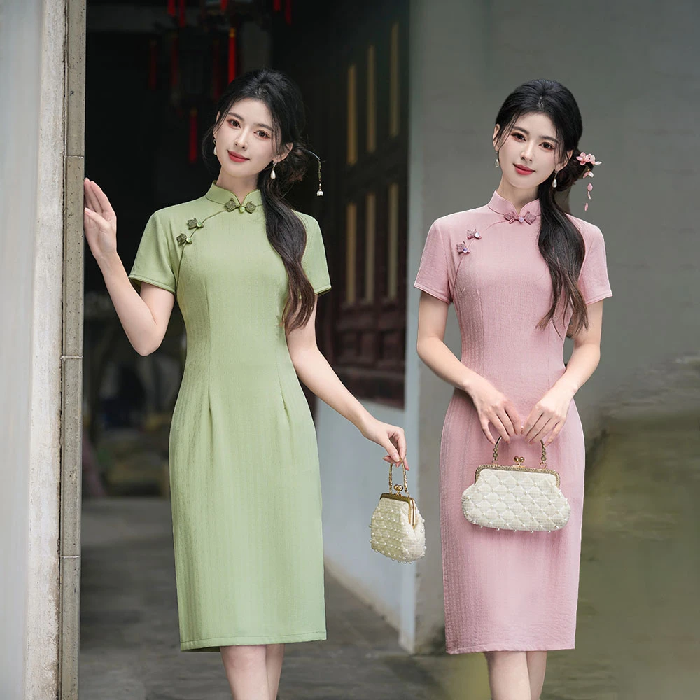 8854绿色旗袍2025新款夏季改良年轻款少女新中式日常可穿国风修身