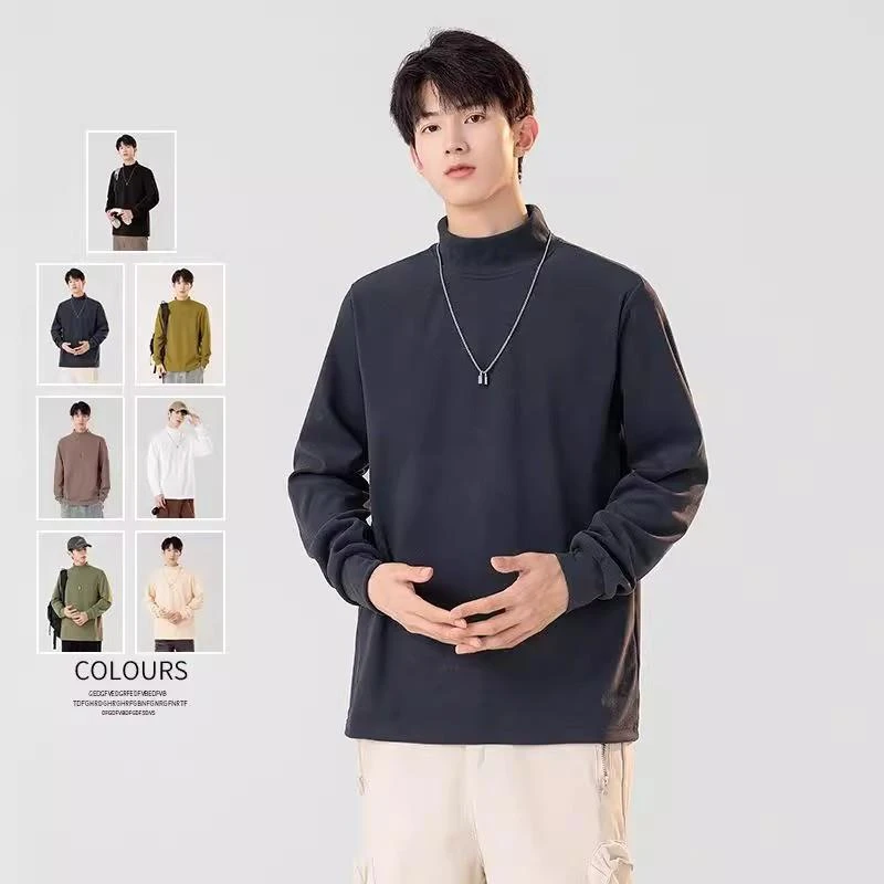 无印秋冬百搭半高领德绒卫衣男长袖加厚套头纯色休闲百搭重磅