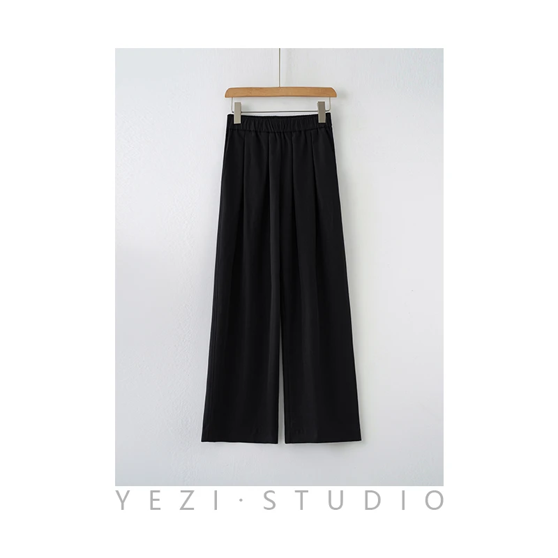 7/1【纸片裤】松紧腰微廓形抽皱休闲直筒裤24123808