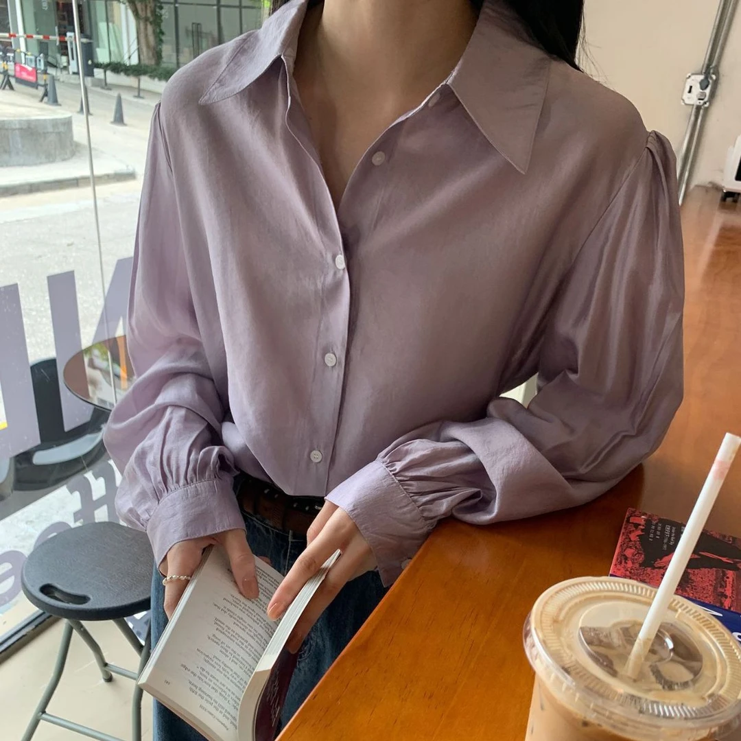 秋季气质简约polo领长袖好看轻奢衬衫女83629