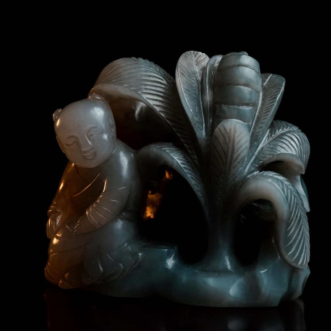 清代和田玉芭蕉童子摆件-NX