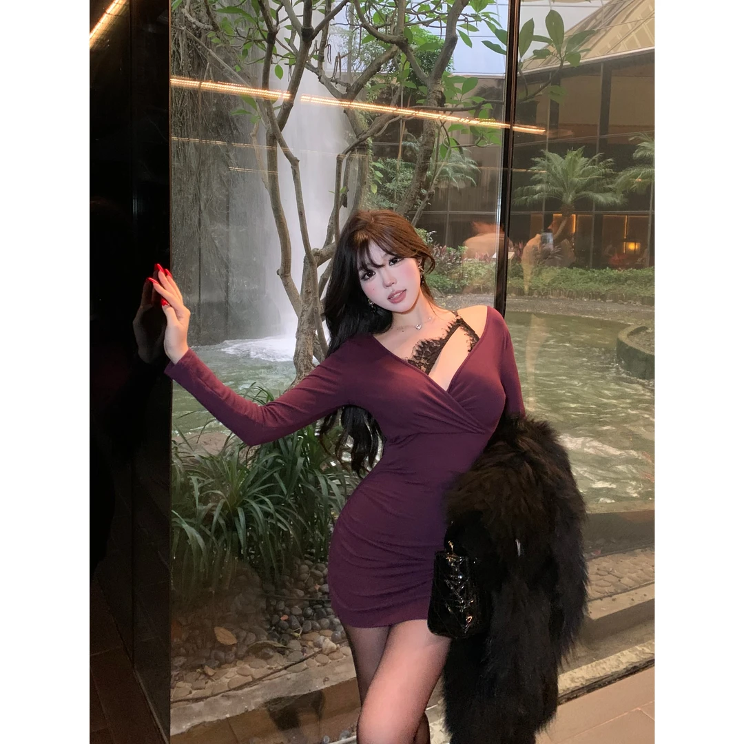 清清MengFairy【酒醺撩人】纯欲性感长袖针织连衣裙4142M套装