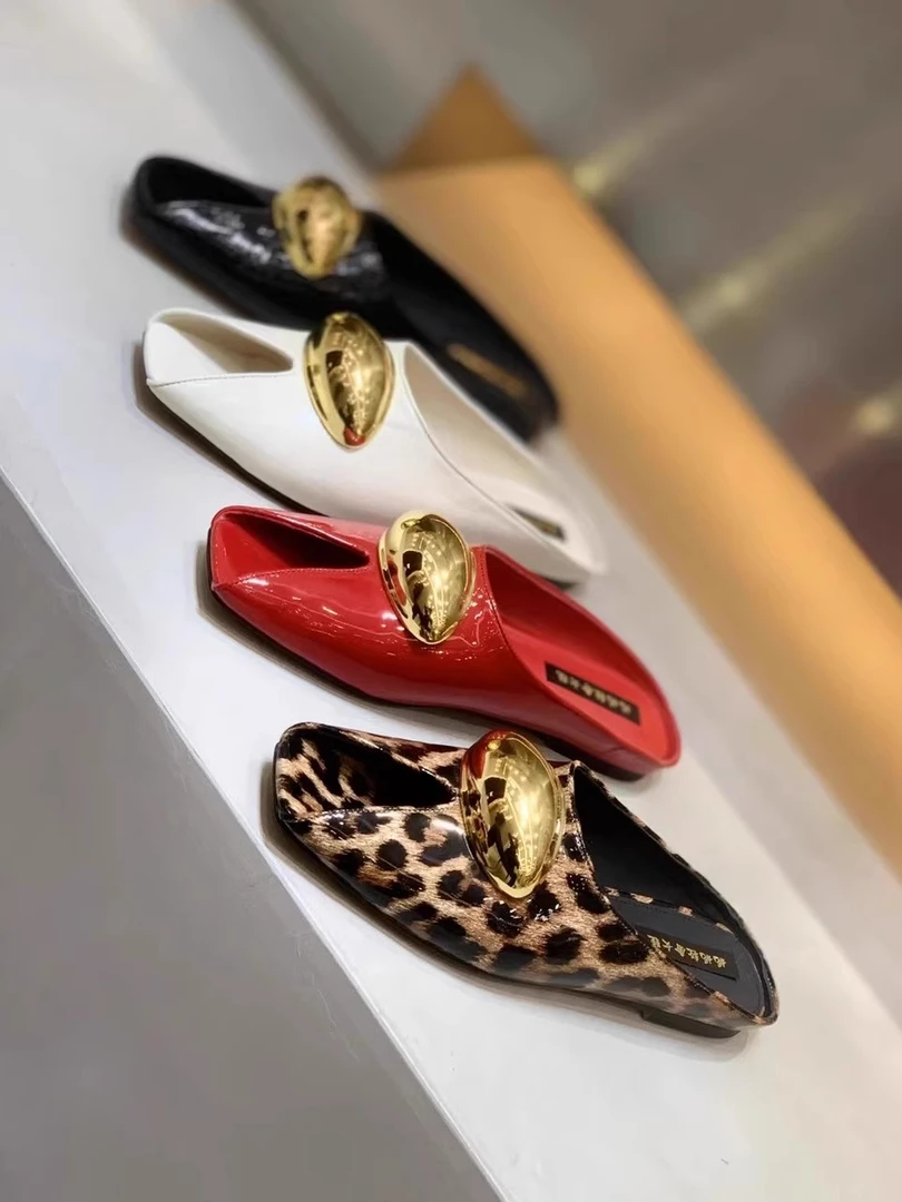 欧洲站2025夏季新款包头半拖鞋女外穿时尚凉拖金属扣半托凉鞋