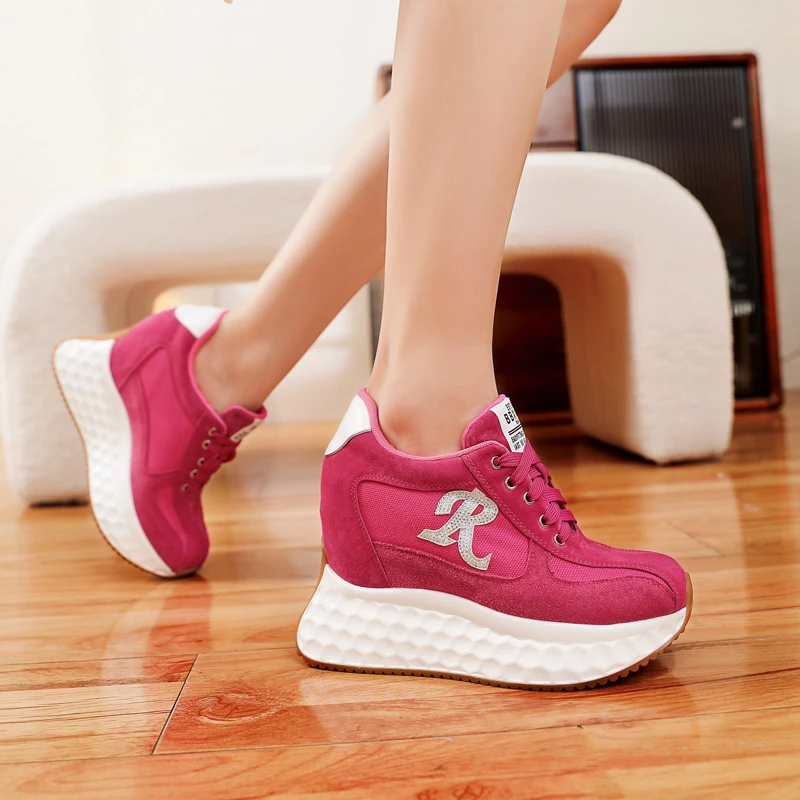 12cm内增高女鞋厚底松糕鞋小个子休闲高跟坡跟轻便防滑运动老爹鞋