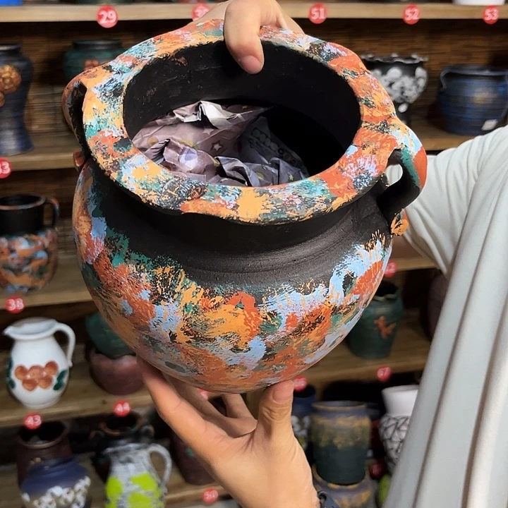 红陶浮雕花盆炸炸炸