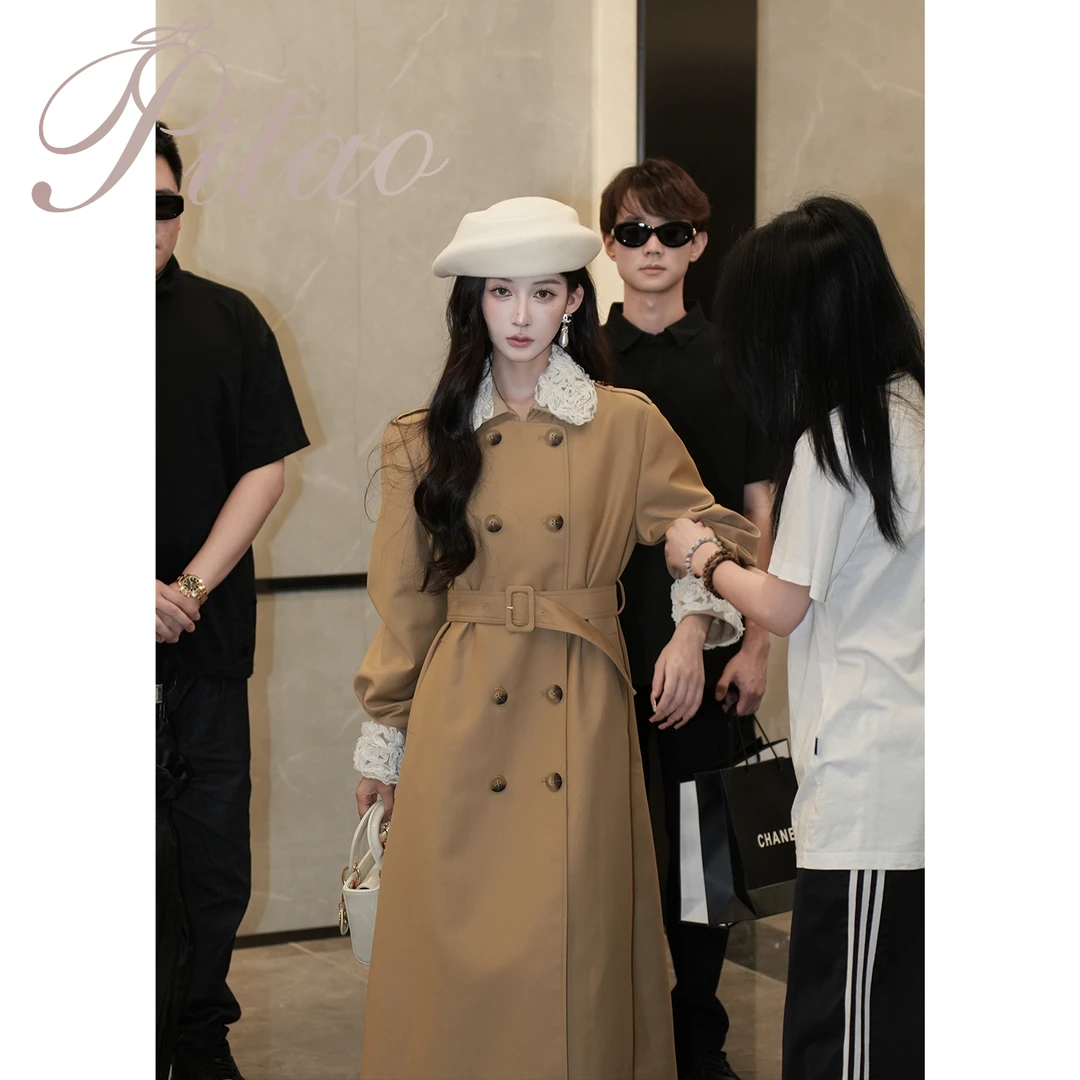 杜屁屁桃PITAO原创【梨泰院】秋季新款女长袖气质风衣披肩短裤套装