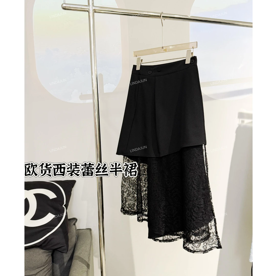 大君君 新款夏季深圳南油原版设计感蕾丝显瘦拼接西装半裙 Q025