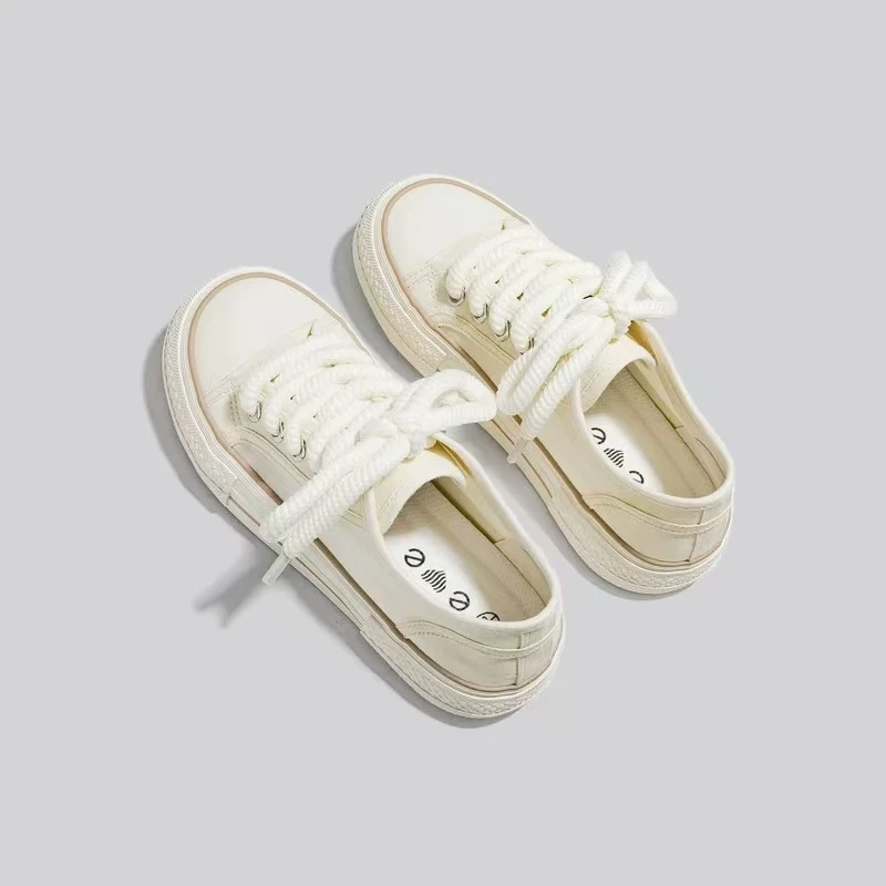 TP232 米卡其百搭透气韩版帆布鞋女2025夏季新款奶油厚底小白鞋