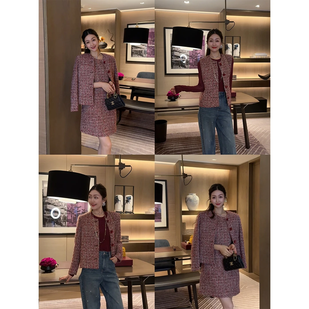 W·HAHA【部分现货】【爆浆车厘】精致粗花呢时髦外套马甲系列80872