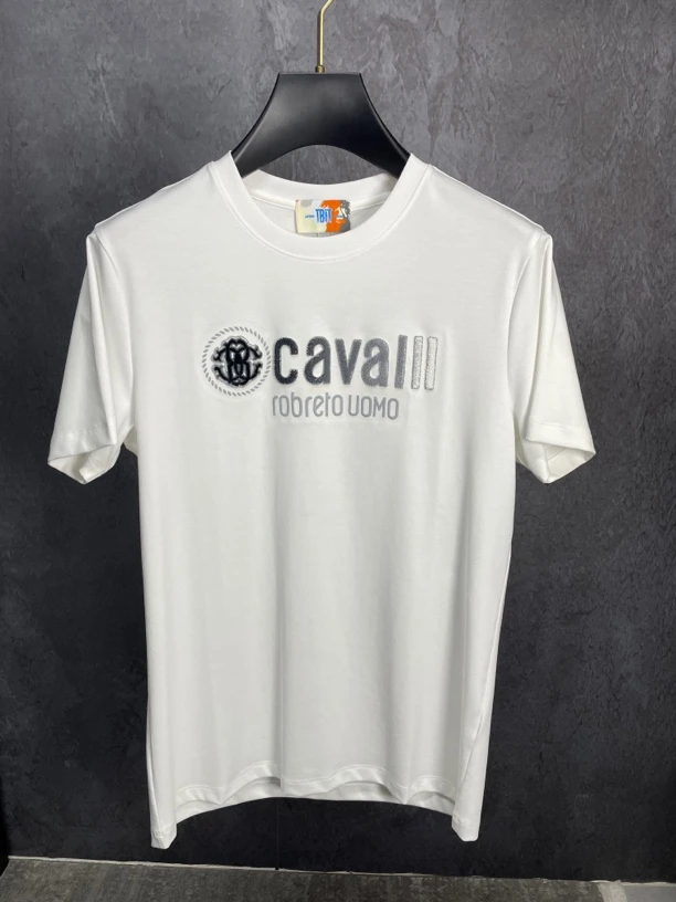 男士夏季休闲短袖T时尚轻奢圆领舒适T白色百搭简约印花修身8801