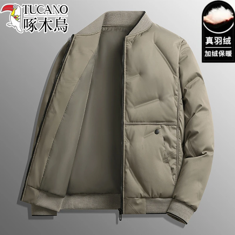 啄木鸟轻薄羽绒服冬季男2025新款棒球领上衣加厚保暖休闲夹克外套