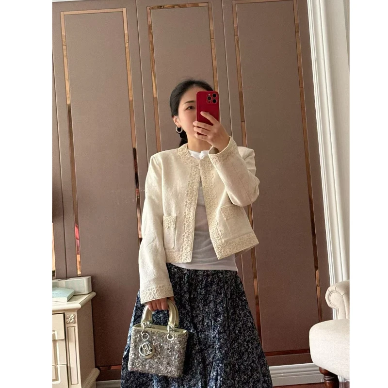 【若衣】岸芷汀兰·复古棉麻混纺蕾丝花边双口袋薄款外套250104