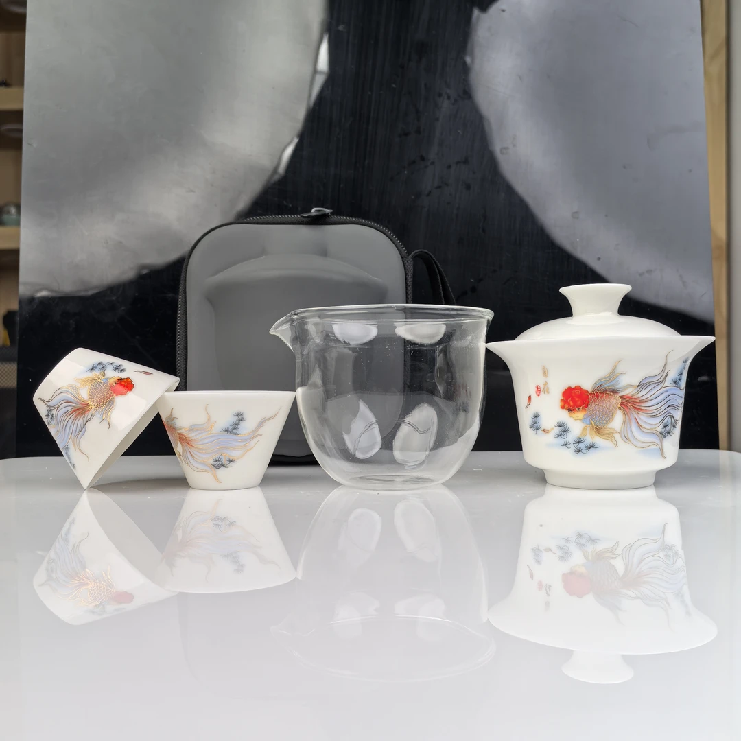 白瓷【自在鱼】玻璃公道+2杯-深灰包 C0606