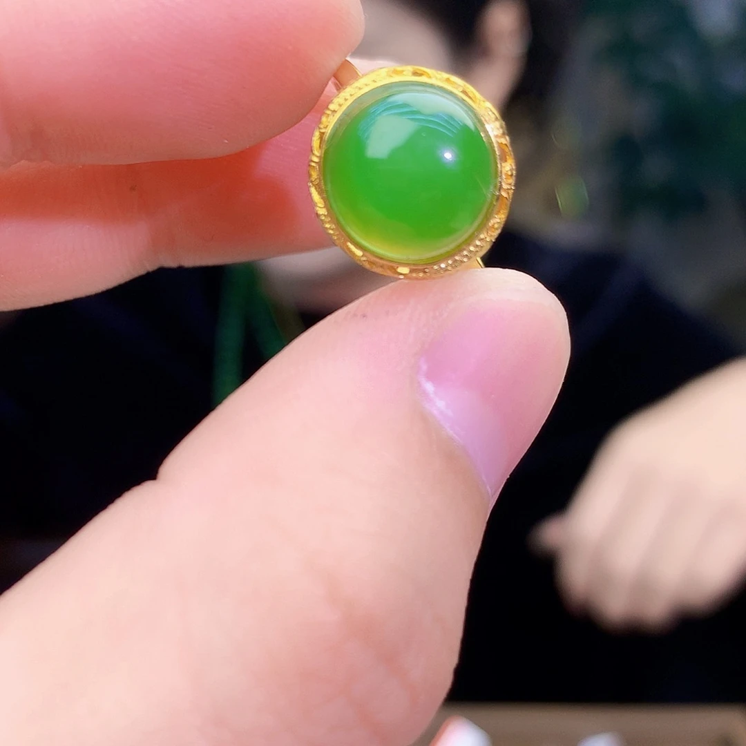 吊坠(不含链)银S925镶嵌和田玉（碧玉）戒指