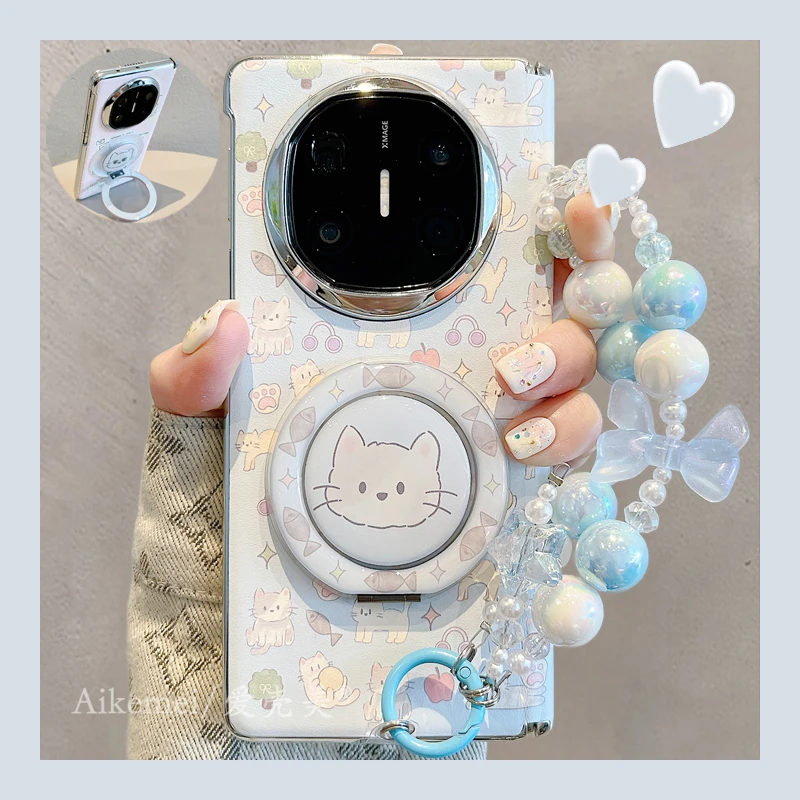 适用华为MateX7折叠屏手机壳matex6典藏版猫咪鱼干matex5旋转支架