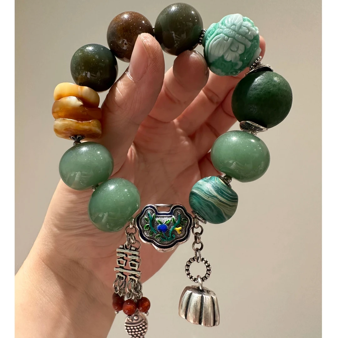 S10750<非晚>s925银琉璃玛瑙蜜蜡东陵玉如意锁南红流苏手串多样发