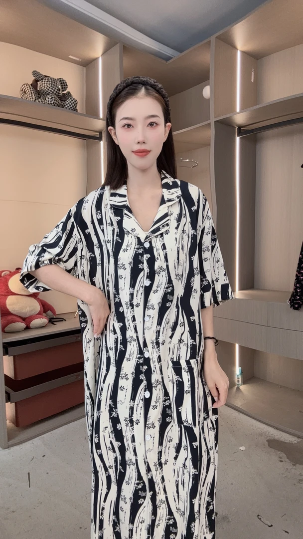 【76黑白=睡裙】绵绸夏季薄款2025韩版加大码女款家居服宽松裙