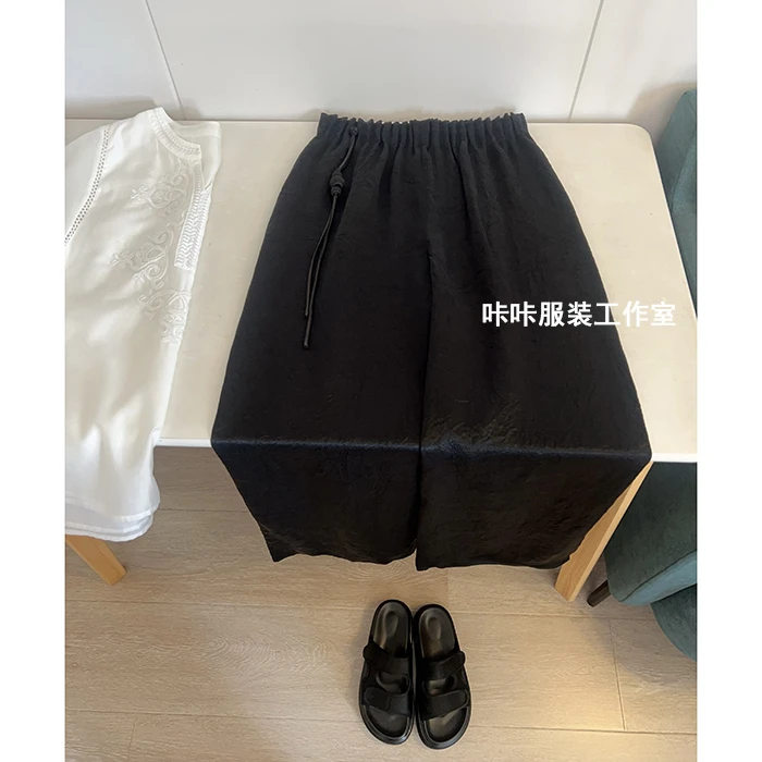 REKAYYAT“墨香”100%醋酸夏季显瘦气质新中式肌理感舒适小直筒裤