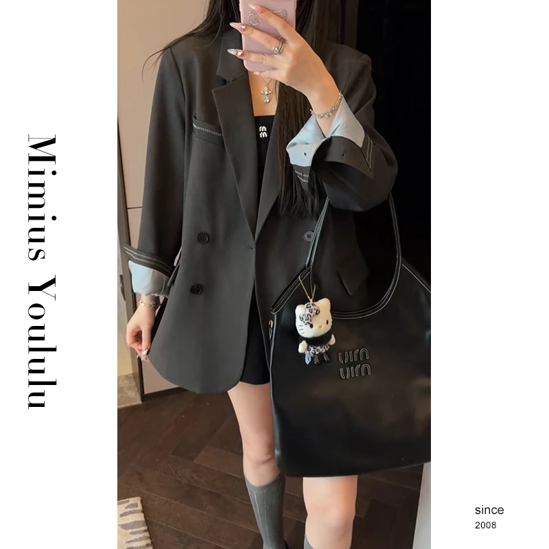 【mimius】&B游鹿鹿 波浪状明线翻边双排扣西装外套 G02188