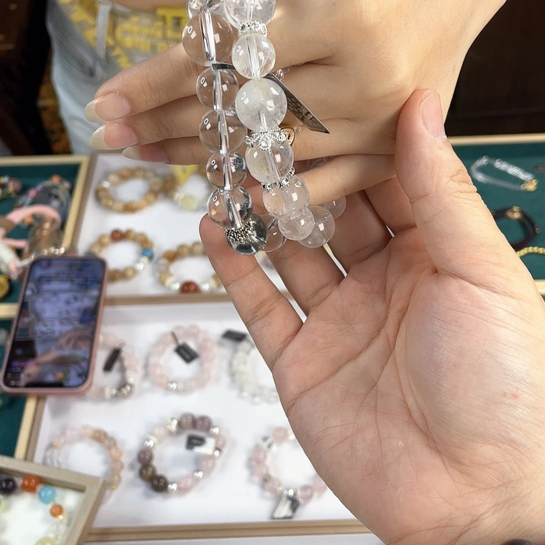 水晶手链银S925镀金镶嵌