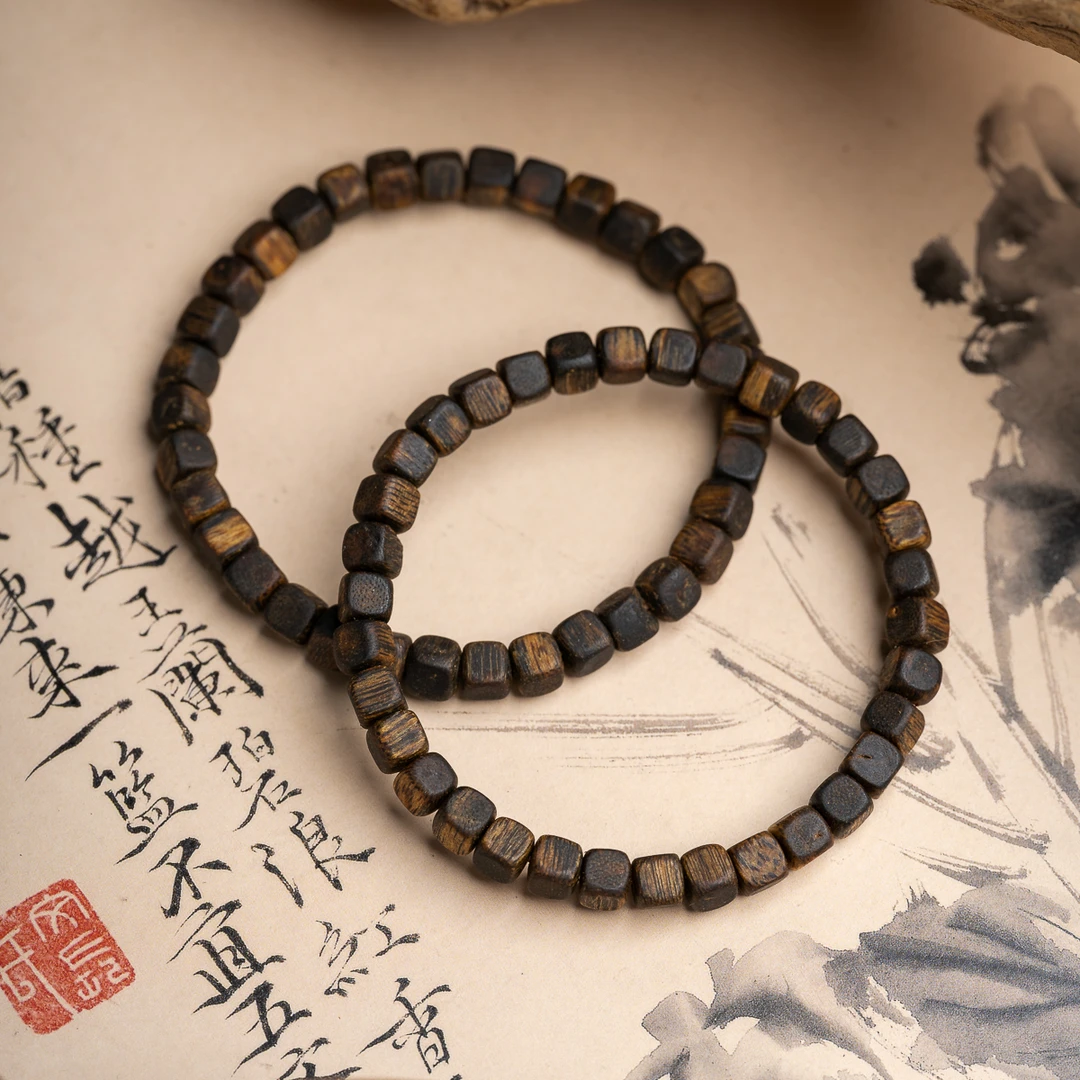 沉香【红骨凹身】沉水沉香5mm方珠单圈手串(多样性发其一)