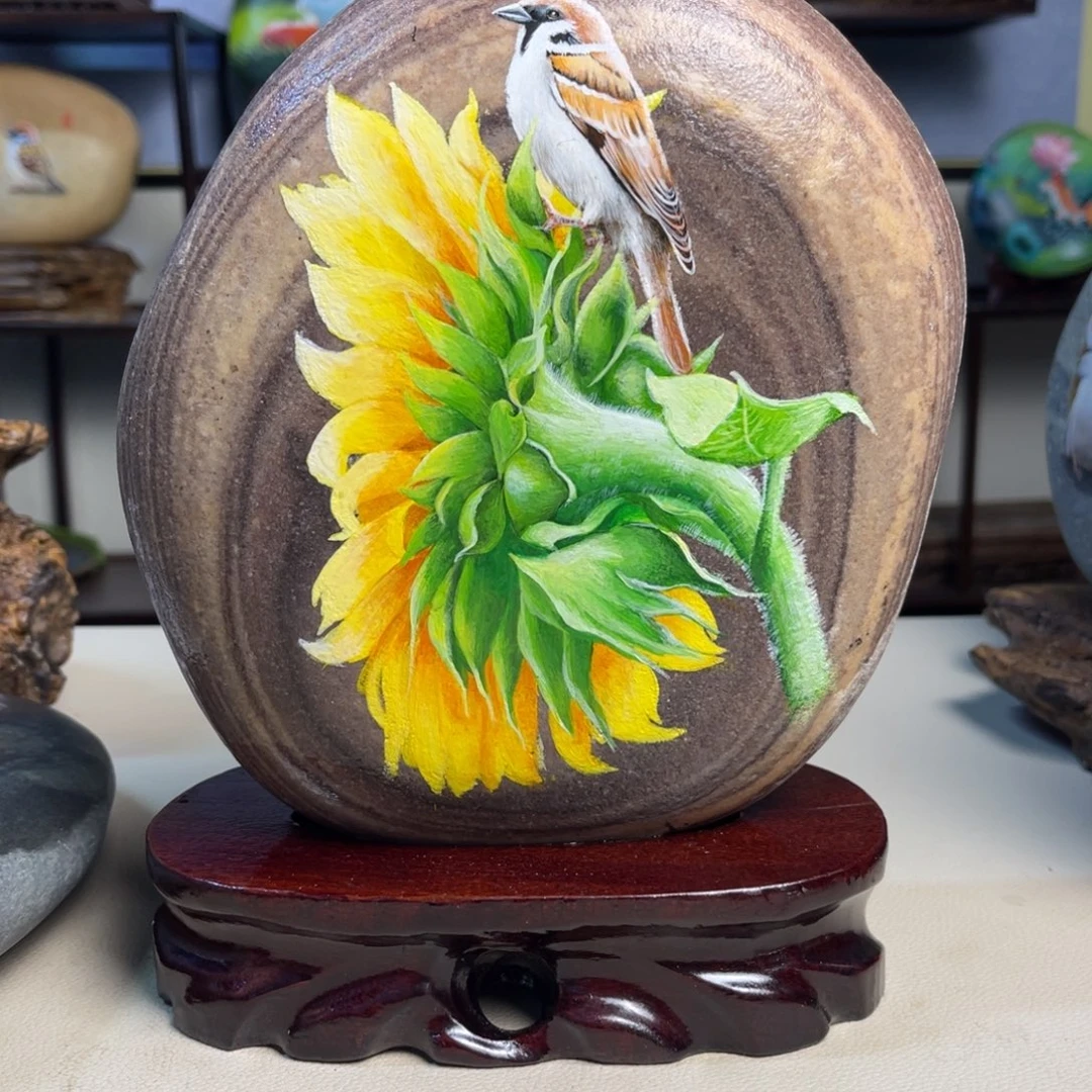 石材麻雀纯手绘画