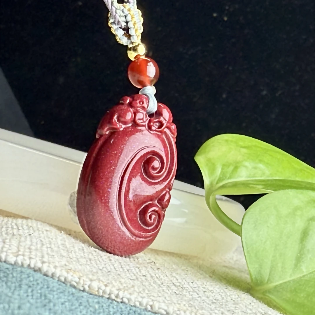 天然辰砂D018天然朱砂如意吊坠18×31×6.5mm7.3克