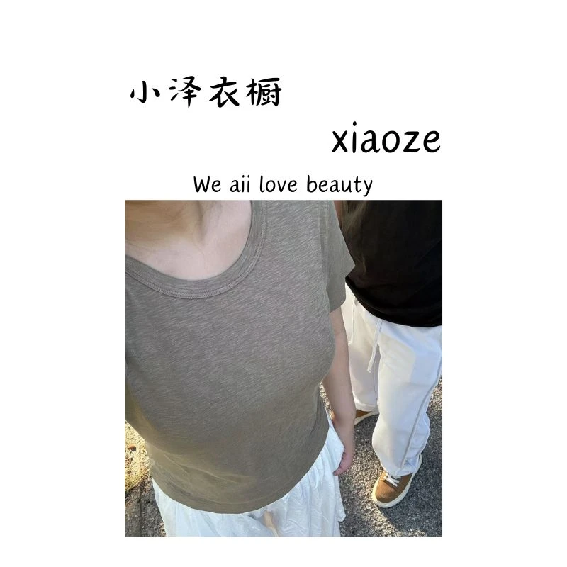 小泽 【七色T】2025夏新款女纯色圆领百搭7色T设计感显瘦上衣短袖