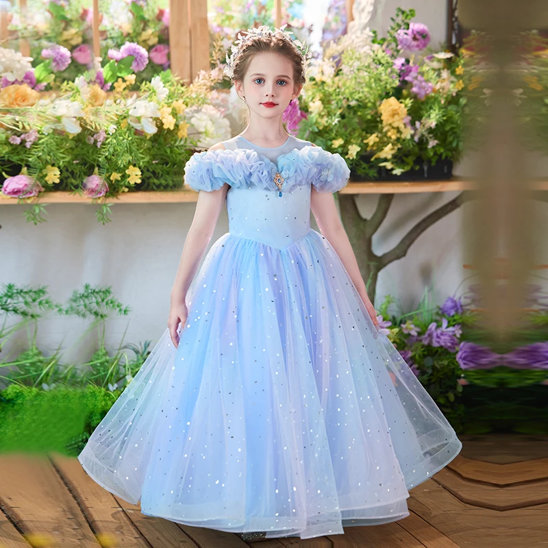 99561女童夏款连衣裙洋气礼服花童主持人公主裙演出服儿童蓬蓬裙