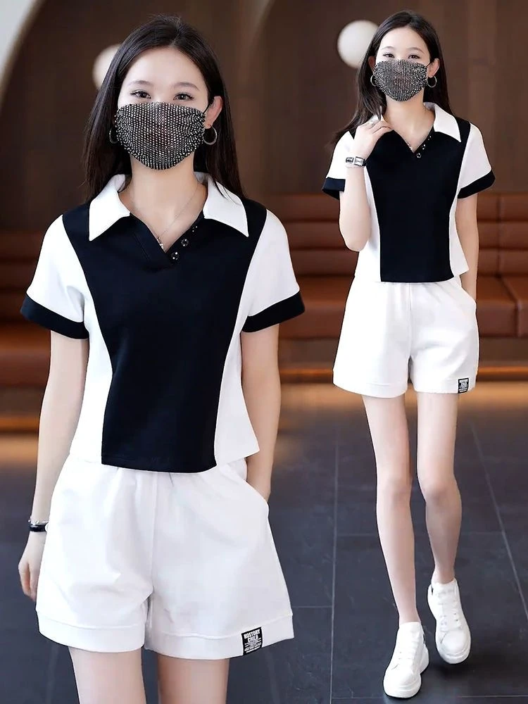 时尚休闲短裤运动服套装女2025夏季新款显瘦短袖减龄洋气两件套潮